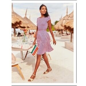 Boden Amelie‎ Jersey A Line Dress 12L 12 Long Tall Pink Blue Floral Fit Flare